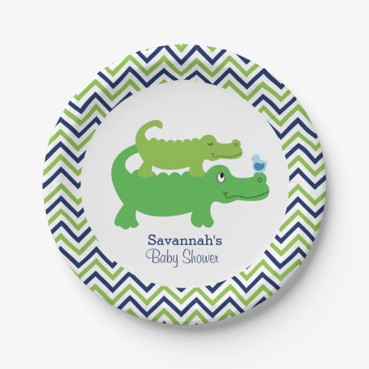 Preppy Alligator Chevron Baby Shower Papieren Bord (Voorkant)