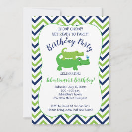 Preppy Alligator Crocodile Boy Birthday Uitnodigin Kaart