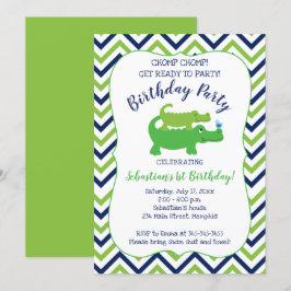 Preppy Alligator Crocodile Boy Birthday Uitnodigin Kaart