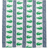 Preppy Alligator Greek Key Stripe - Green & Navy   Douchegordijn (Voorkant)