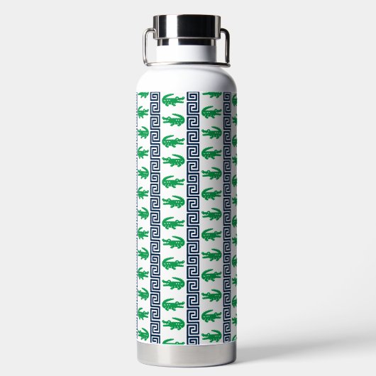 Preppy Alligator Greek Key Stripe – Green & Navy   Waterfles (Achterkant)