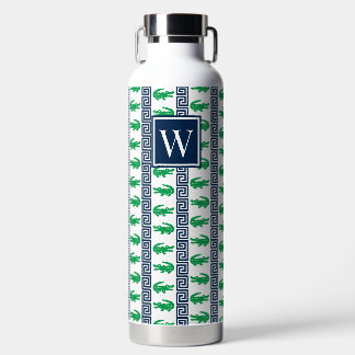 Preppy Alligator Greek Key Stripe – Green & Navy Waterfles