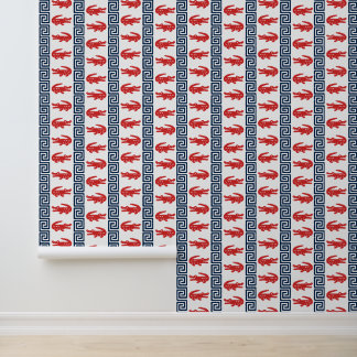 Preppy Alligator Greek Key Stripe - Navy & Red Behang