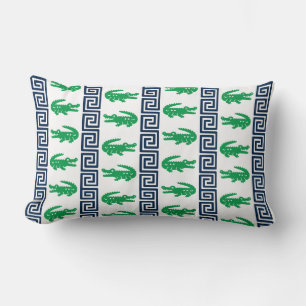 Preppy Alligator Griekse Sleutel Streep – Groen &  Kussen