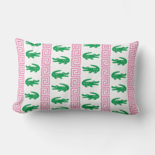 Preppy Alligator Griekse Sleutel Streep – Roze & G Kussen