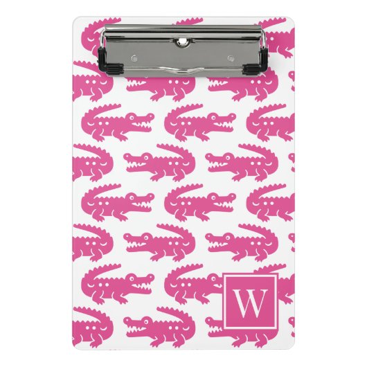 Preppy Alligator - Hot Pink & White Monogram Mini Klembord (Voorkant)