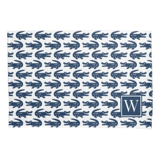 Preppy Alligator - Navy Monogram Kussensloop (Voorkant)