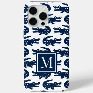 Preppy Alligator – Navy & White iPhone 15 Pro Max Hoesje