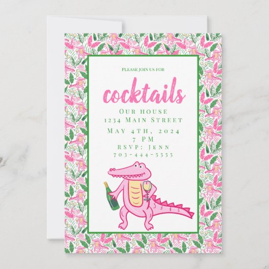 Preppy Alligator Wijn Cocktails Uitnodiging (Voorkant)
