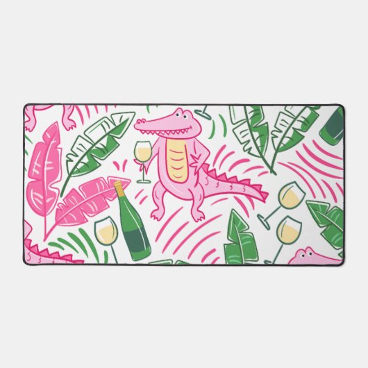 Preppy Alligator Wijn Roze Groen Bureaumat (Voorkant)