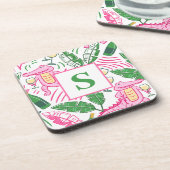 Preppy Alligator Wijn Roze Groen Monogram Wit Bier Onderzetter (Linkerzijde)