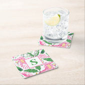 Preppy Alligator Wijn Roze Groen Monogram Wit Kartonnen Onderzetters (Insitu)