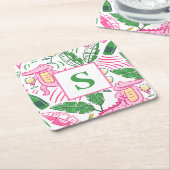 Preppy Alligator Wijn Roze Groen Monogram Wit Kartonnen Onderzetters (Schuin)