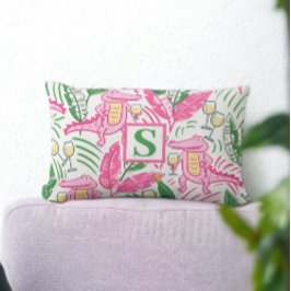 Preppy Alligator Wijn Roze Groen Monogram Wit Kussen