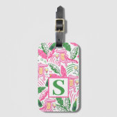 Preppy Alligator Wine Roze Groen Monogram Bagagelabel (Voorkant (verticaal))