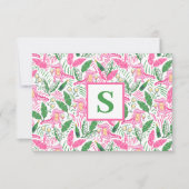 Preppy Alligator Wine Roze Groen Monogram Bedankkaart (Voorkant)