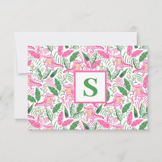 Preppy Alligator Wine Roze Groen Monogram Bedankkaart (Voorkant)