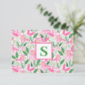 Preppy Alligator Wine Roze Groen Monogram Bedankkaart (Staand voorkant)