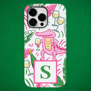 Preppy Alligator Wine Roze Groen Monogram Case-Mate iPhone 14 Pro Max Hoesje