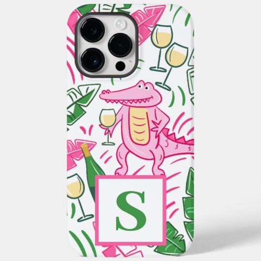 Preppy Alligator Wine Roze Groen Monogram Case-Mate iPhone Case (Achterkant)