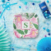 Preppy Alligator Wine Roze Groen Monogram Papieren Bordje (Feest)