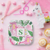 Preppy Alligator Wine Roze Groen Monogram Papieren Bordje (Feest)