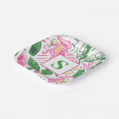 Preppy Alligator Wine Roze Groen Monogram Papieren Bordje (Gebogen)