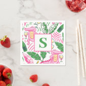 Preppy Alligator Wine Roze Groen Monogram Servet (Insitu)
