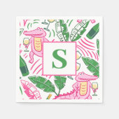 Preppy Alligator Wine Roze Groen Monogram Servet (Voorkant)