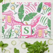 Preppy Alligator Wine Roze Groen Monogram Theedoek (Gevouwen)