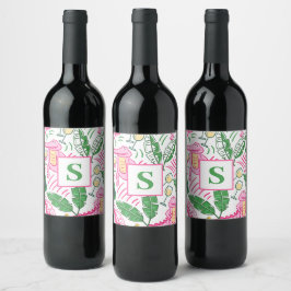 Preppy Alligator Wine Roze Groen Monogram Wijn Etiket