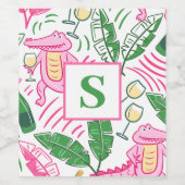 Preppy Alligator Wine Roze Groen Monogram Wijn Etiket (Enkel label)
