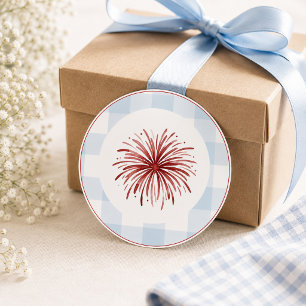 Preppy Americana vuurwerk Blauwe Gingham  Ronde Sticker