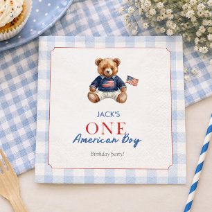 Preppy Amerikaanse teddybeer blauwe geruite jongen Servet