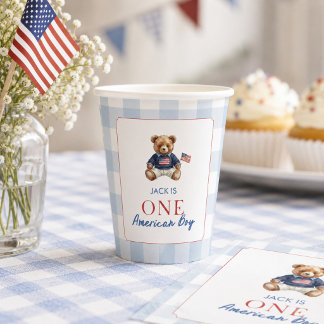 Preppy Amerikaanse teddybeer blauwe ruitjespapier Papieren Bekers