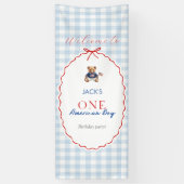 Preppy Amerikaanse Teddydbeer Blauw Gingham Jongen Spandoek (Verticaal)