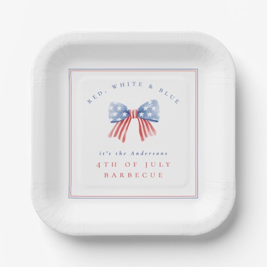 Preppy Amerikaanse Waterverf Bow 4 juli BBQ Papieren Bordje (Voorkant)