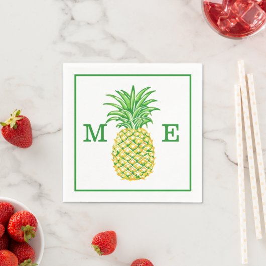 Preppy ananas paar twee Initiaal monogram Servet (Insitu)