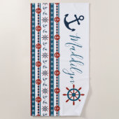 Preppy Anchor Personalized Name Beach Towel Strandlaken (Voorkant)