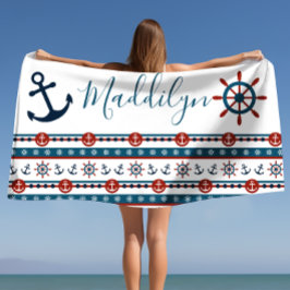 Preppy Anchor Personalized Name Beach Towel Strandlaken