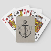 Preppy  Anchor Wedding Monogram Pokerkaarten (Achterkant)