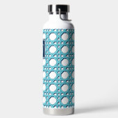 Preppy Aqua Blauwe Riet Rotan Lattice Monogram Waterfles (Links)