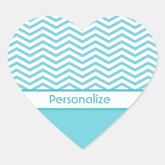 Preppy Aqua Blue en White Chevrons met naam Hart Sticker (Voorkant)