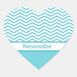 Preppy Aqua Blue en White Chevrons met naam Hart Sticker