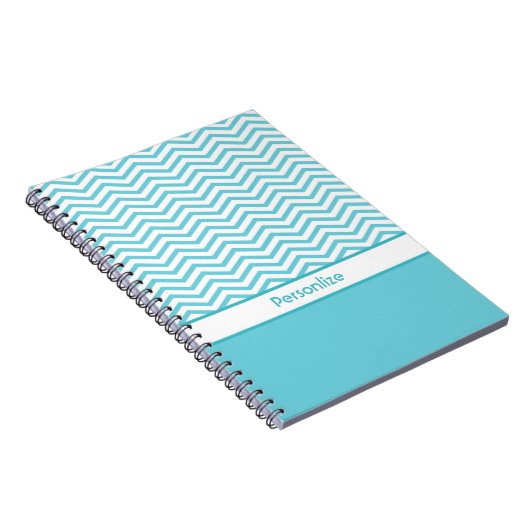 Preppy Aqua Blue en White Chevrons met naam Notitieboek (Rechterzijde)