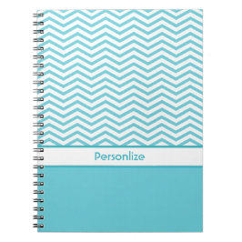 Preppy Aqua Blue en White Chevrons met naam Notitieboek
