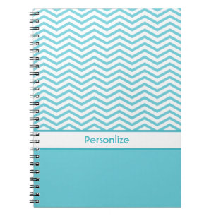 Preppy Aqua Blue en White Chevrons met naam Notitieboek