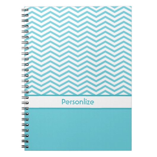Preppy Aqua Blue en White Chevrons met naam Notitieboek (Voorkant)