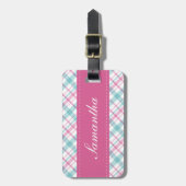 Preppy Aqua en Roze Patroon Bagagelabel (Voorkant verticaal)