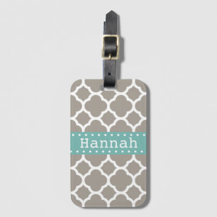 Preppy Arabesque Patroon Grijs en Blauw Naam Bagagelabel